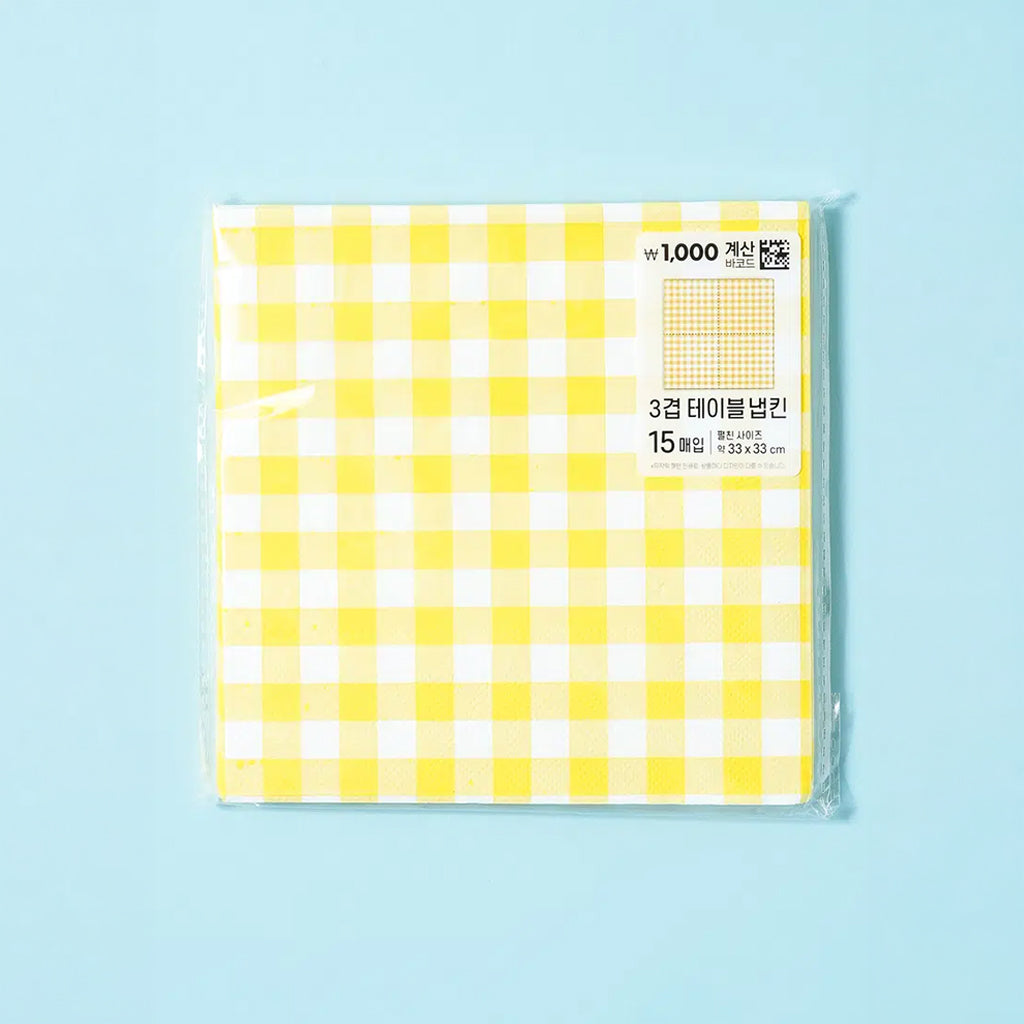 [DAISO] KLEANNARA Yellow Checkerboard Paper Napkins (15 Sheets, 33 x 33 cm) - 1ea