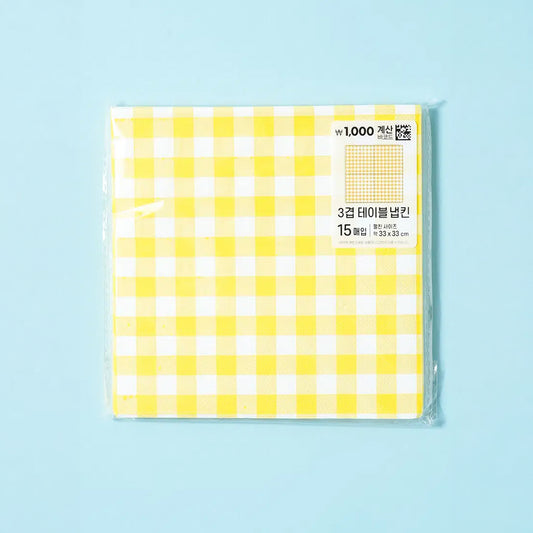 [DAISO] KLEANNARA Yellow Checkerboard Paper Napkins (15 Sheets, 33 x 33 cm) - 1ea