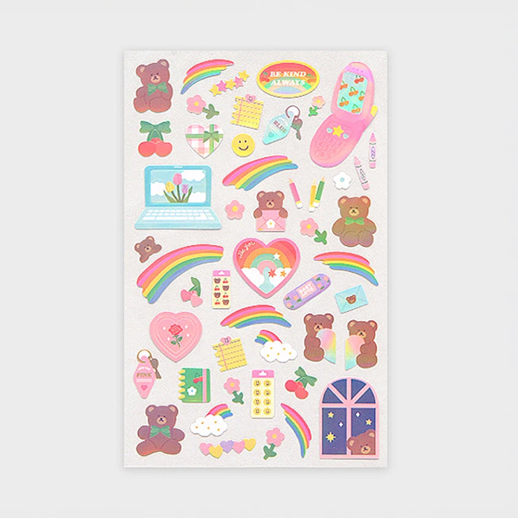 [DAISO] Deco Aurora Sticker Set (Bear, Rainbow, Phone) - 4 Sheets