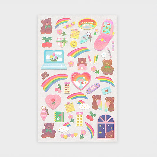 [DAISO] Deco Aurora Sticker Set (Bear, Rainbow, Phone) - 4 Sheets