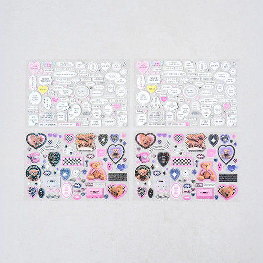 [DAISO] Holographic Glitter Polco Stickers (Fan Words & Objects) - 4 Sheets