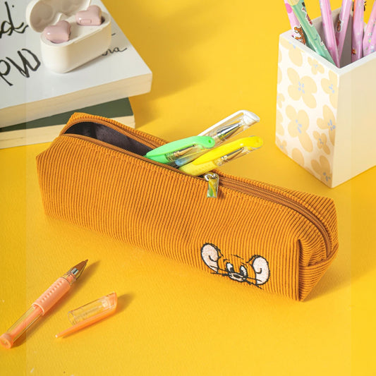[DAISO] TOM & JERRY Corduroy Embroidery Pencil Case - 1ea