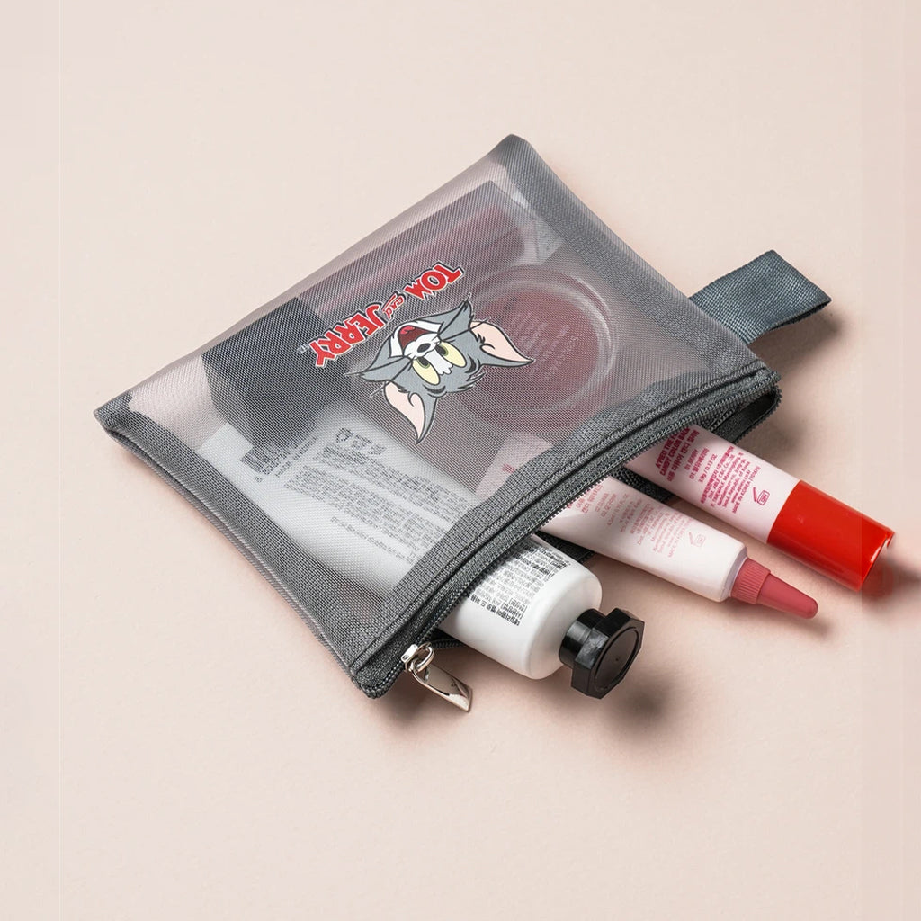 [DAISO] TOM & JERRY Mini Mesh Flat Pouch Grey - 1ea