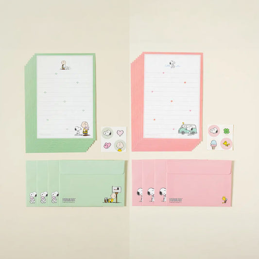 [DAISO] PEANUTS Vintage Handwritten Letter Set (Paper & Envelopes) - 4set