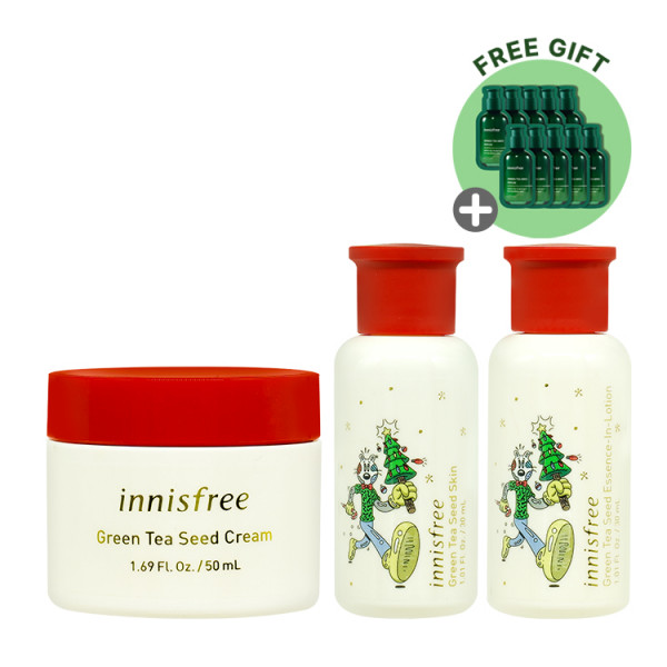 [INNISFREE] Green Tea Seed Cream Set (Green Holiday) - 1pack (3items) (Green Tea Serum Sample 10pcs)