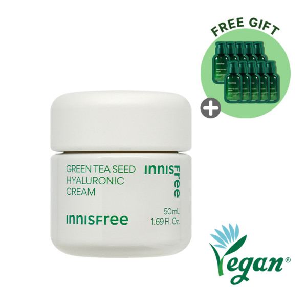 [INNISFREE] Green Tea Seed Hyaluronic Cream (2023) - 50ml (RENEWAL) (Green Tea Serum Sample 10pcs)