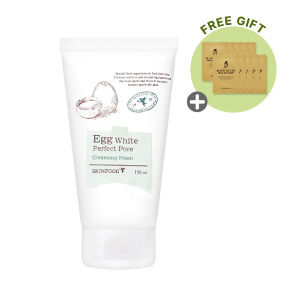[SKINFOOD] Egg White Perfect Pore Cleansing Foam (2021) - 150ml (Black Sugar Mask Sample 10pcs)