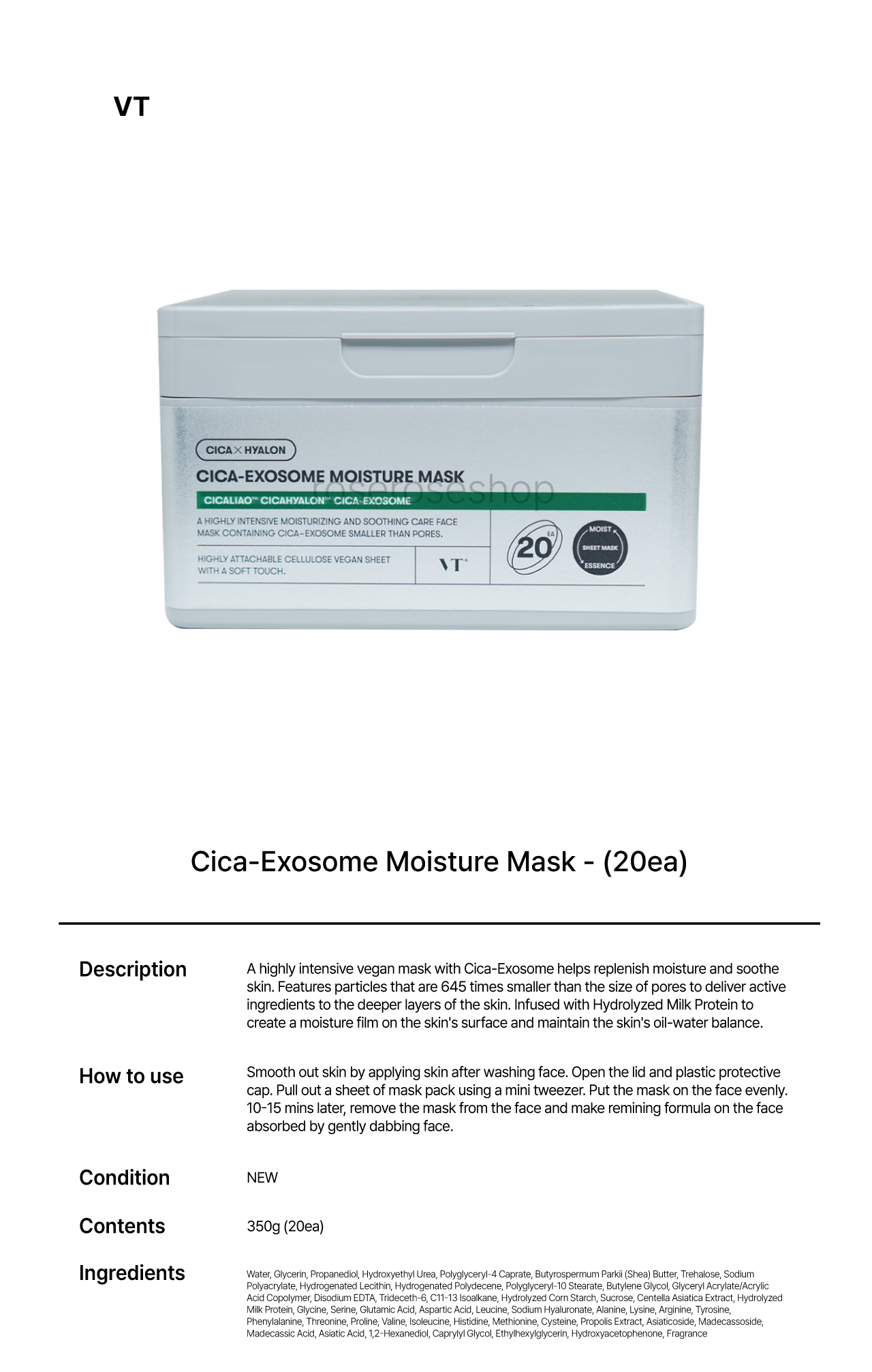 VT CICA-EXOSOME MOISTURE MASK 4つ Buy VT - Cica-Exosome Moisture Mask in Bulk